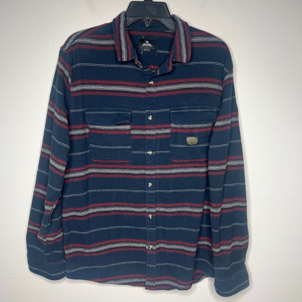 Rip Curl Mens M Heavy Flannel Button Shirt Shacket Striped Beach Surfer Grunge